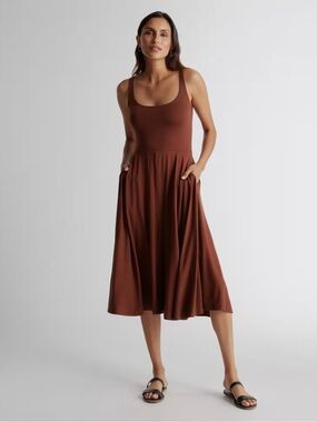 NWT Quince Tencel Jersey Fit & Flare Dress Brown